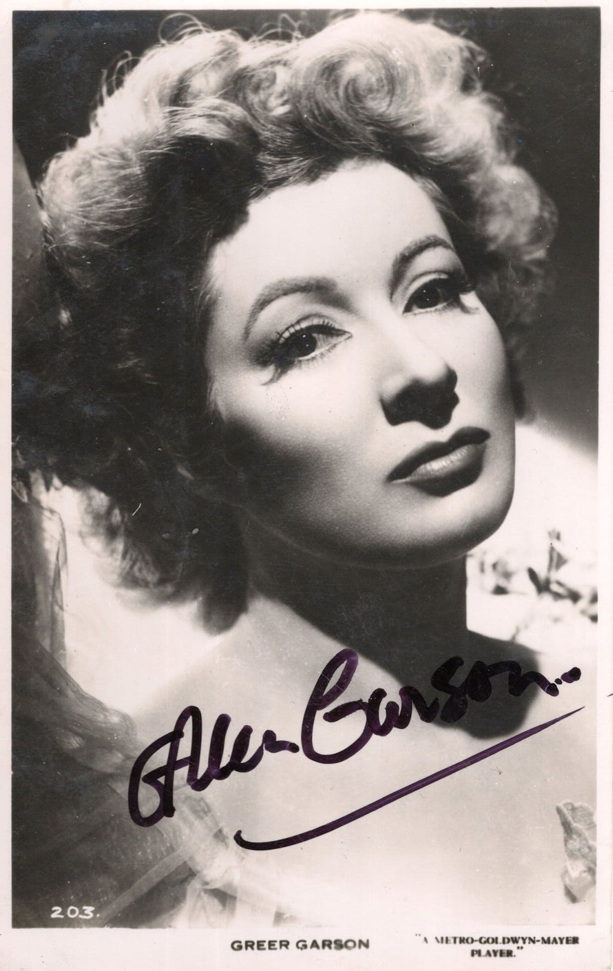 Greer Garson Stunning Antique Undedicated Hand Signed Photo Card Autograph