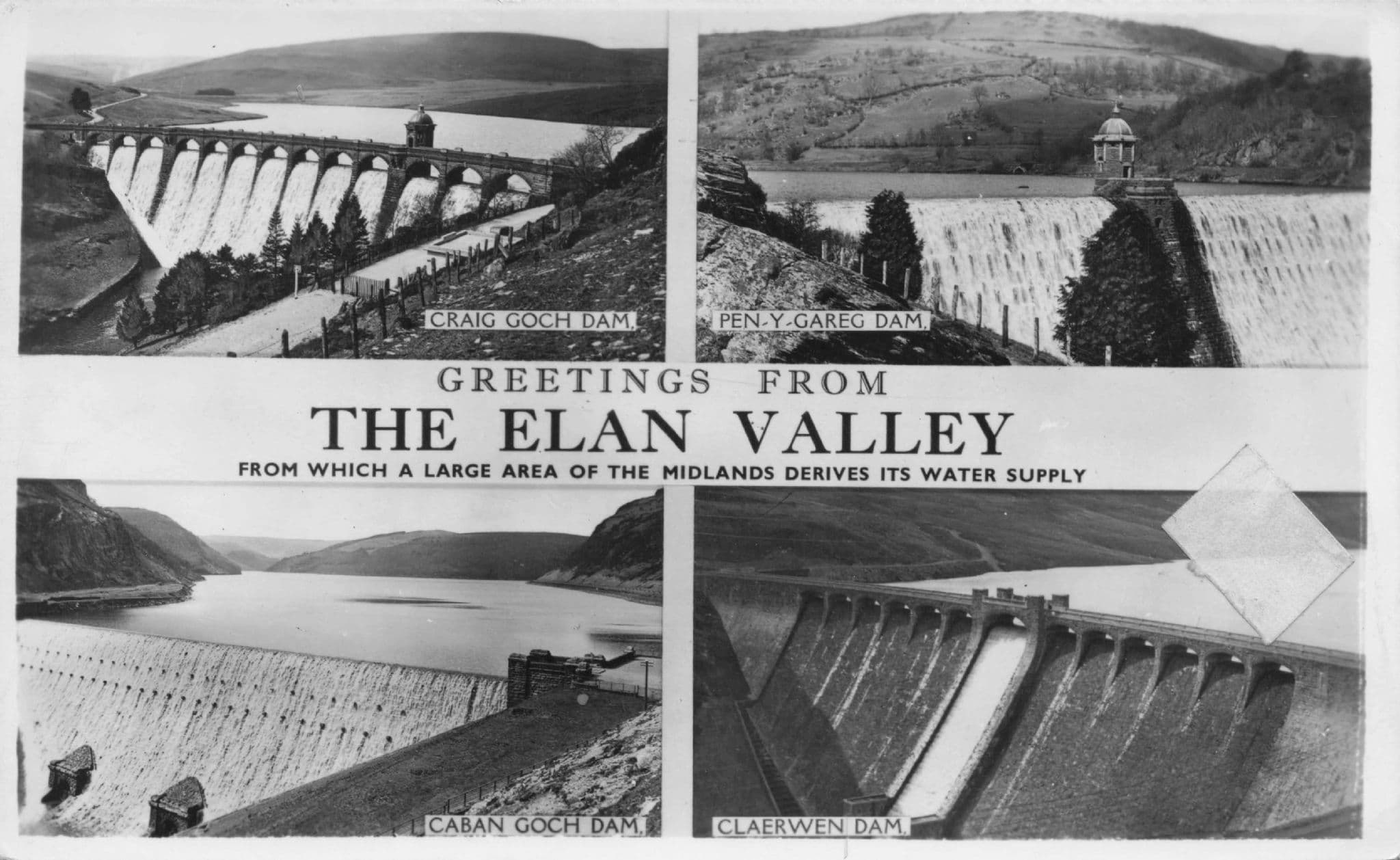 Greetings From Elan Valley Welsh Water Supply Old RPC Postcard