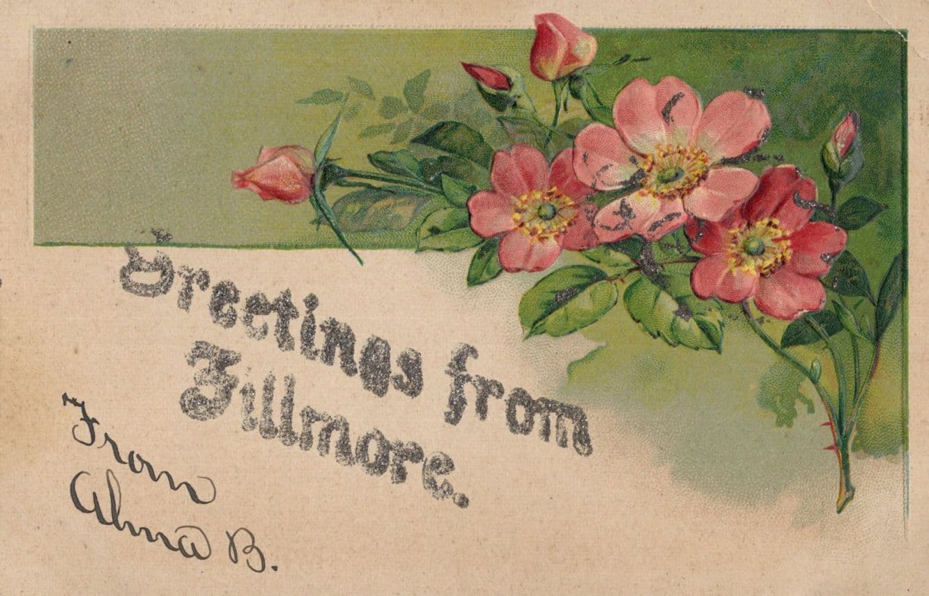 Greetings From Fillmore California USA Real Glitter Old Postcard
