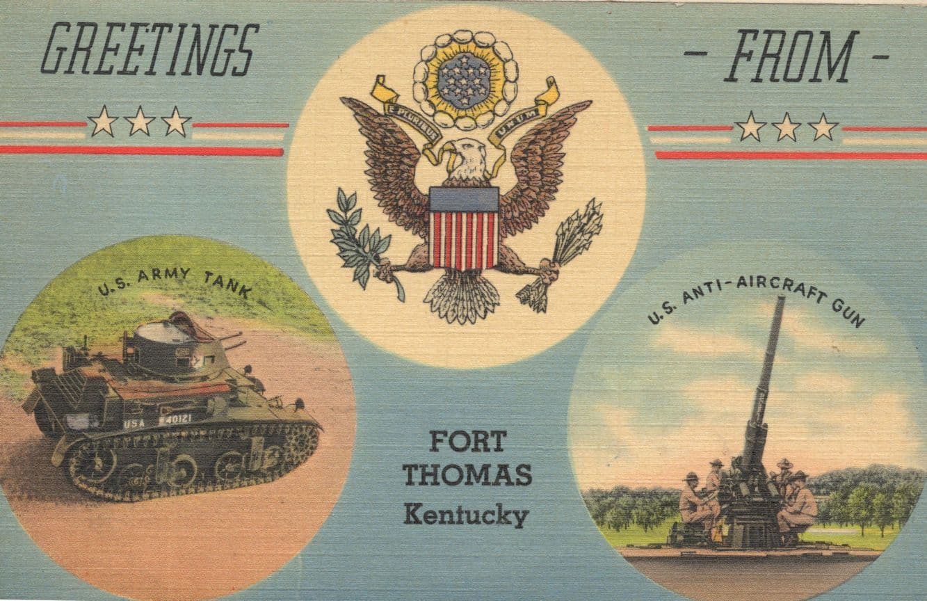 Greetings From Fort Thomas Kentucky Military Linen Tank Gun Old Postcard