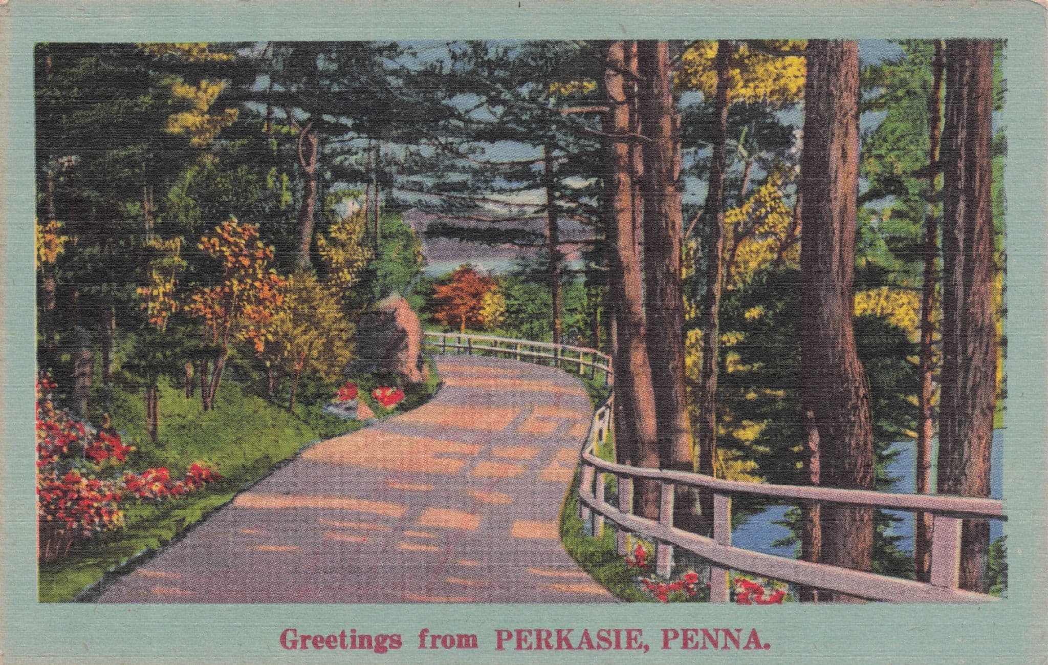 Greetings From Perkasie Pennsylvania Vintage Linen USA Rare Postcard