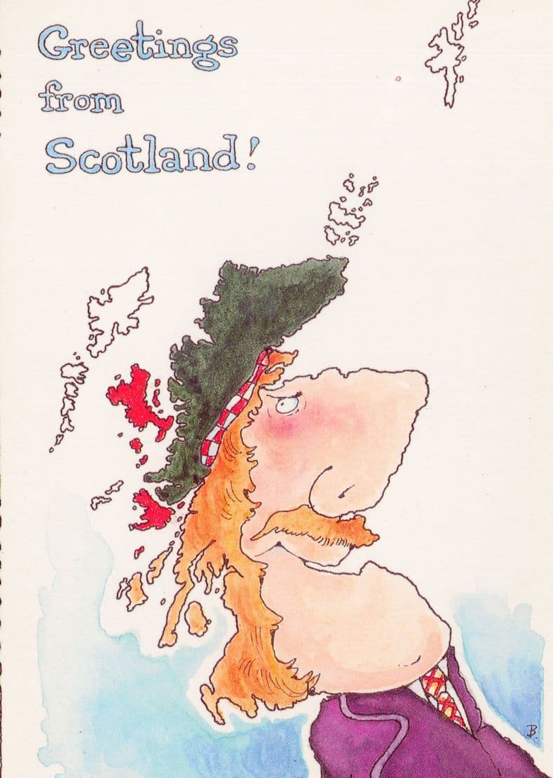 Greetings From Scotland Map From Scottish Face Comic 1970s Postcard