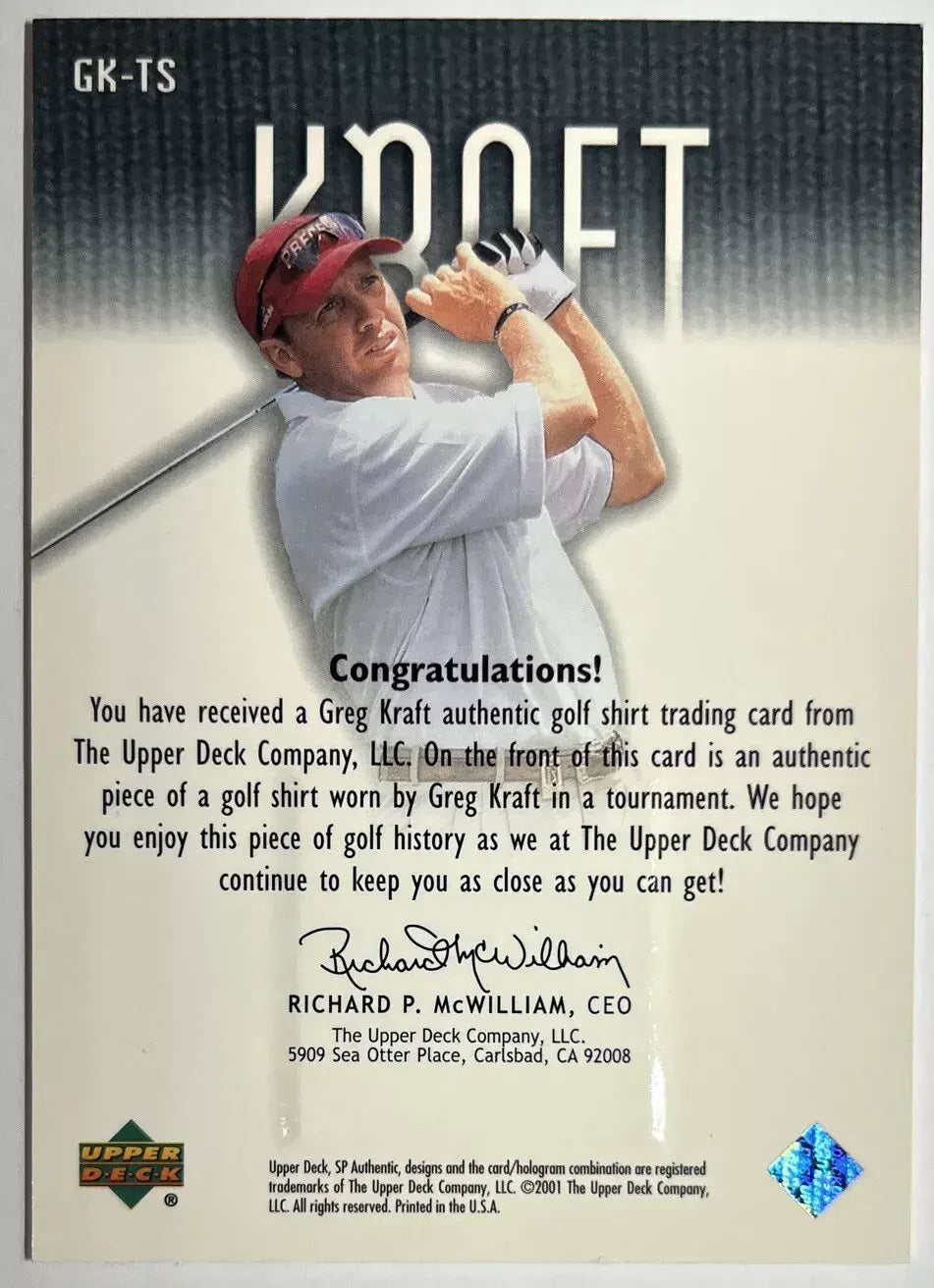 Greg Kraft 2001 Tour Swatch Worn Shirt Golf Rare Limited Relic Upper Deck Card