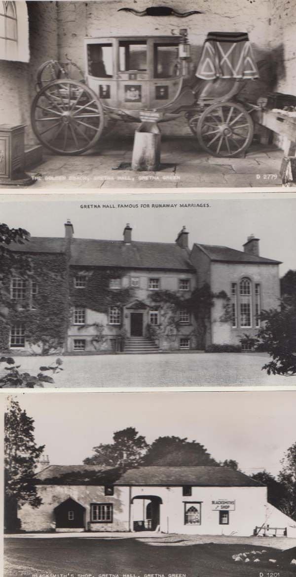 Gretna Green The Golden Coach Old Anvil Sign Vintage Real Photo 3x Postcard