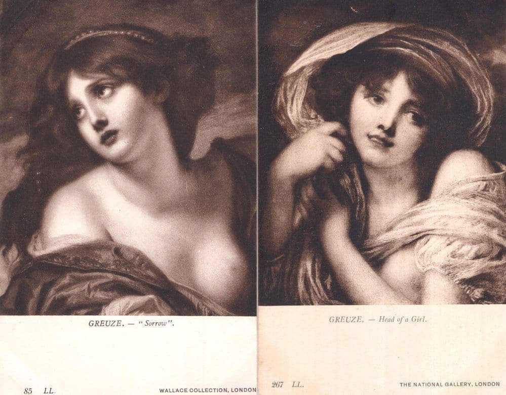 Greuze Head Of A Girl Sorrow National Gallery London 2x Painting Postcard