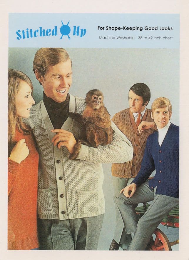 Grey Mens Baggy Cardigan Jumper Monkey 1970s Fashion Comic Postcard