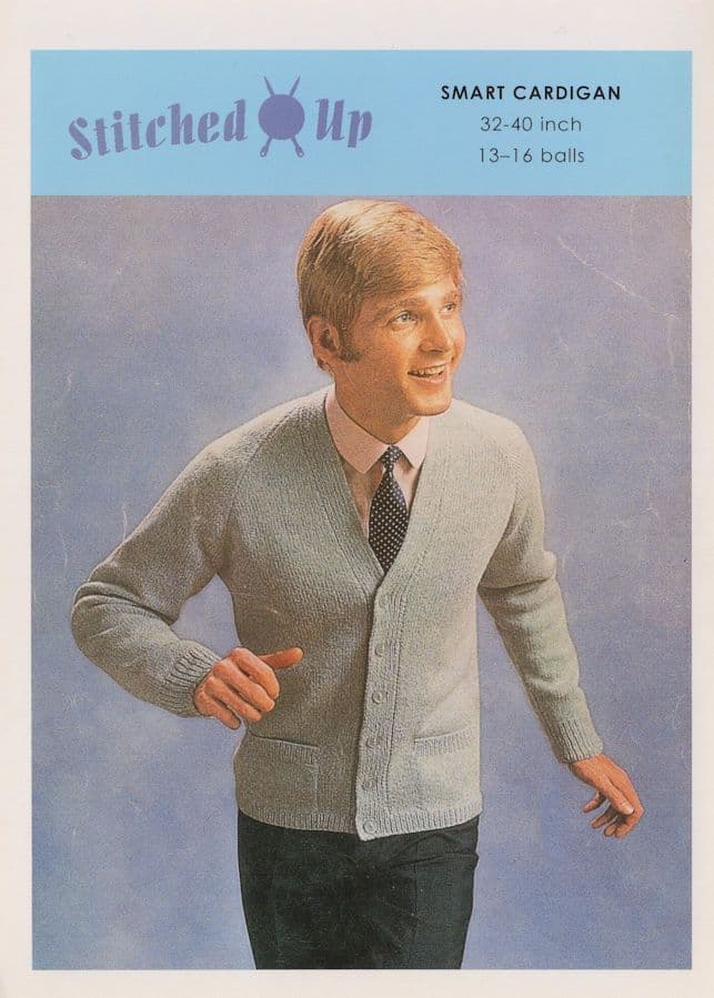 Grey Mens Smart Fashion 1970s Cardigan Comic Sewing Pattern Postcard