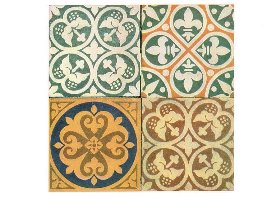 Group Of Four Encaustic Victorian Tiles Staffordshire Museum Postcard