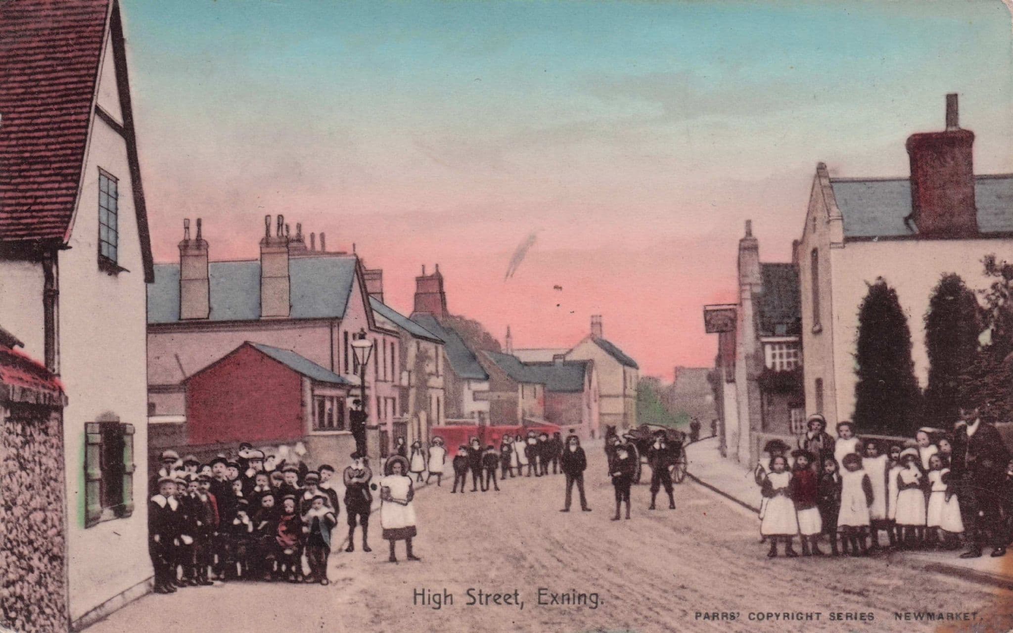 Groups Of Children at High Street Exning Pub Suffolk Old Postcard