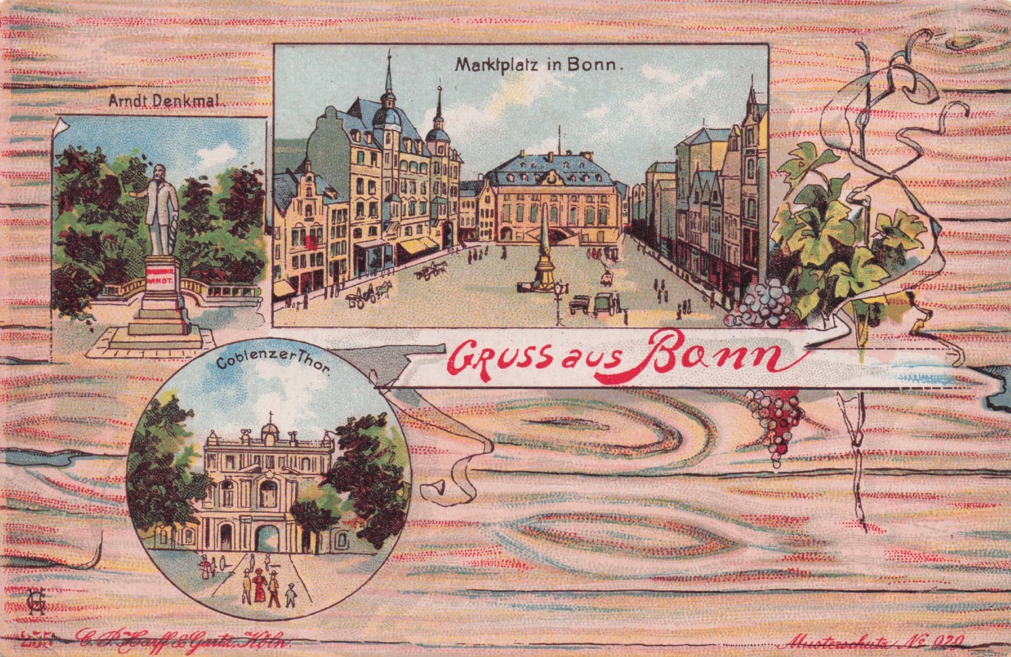 Gruss Aus Bonn Denkmal Marketplatz Germany Rare Old Postcard