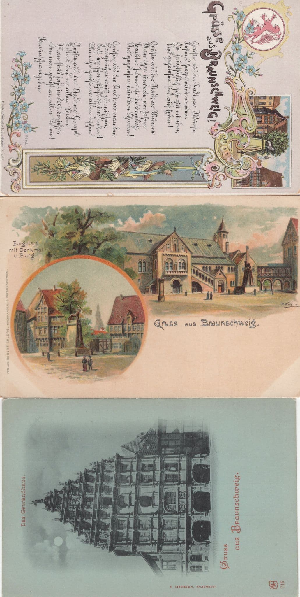 Gruss Aus Braunschweig 3x Old German Postcard s