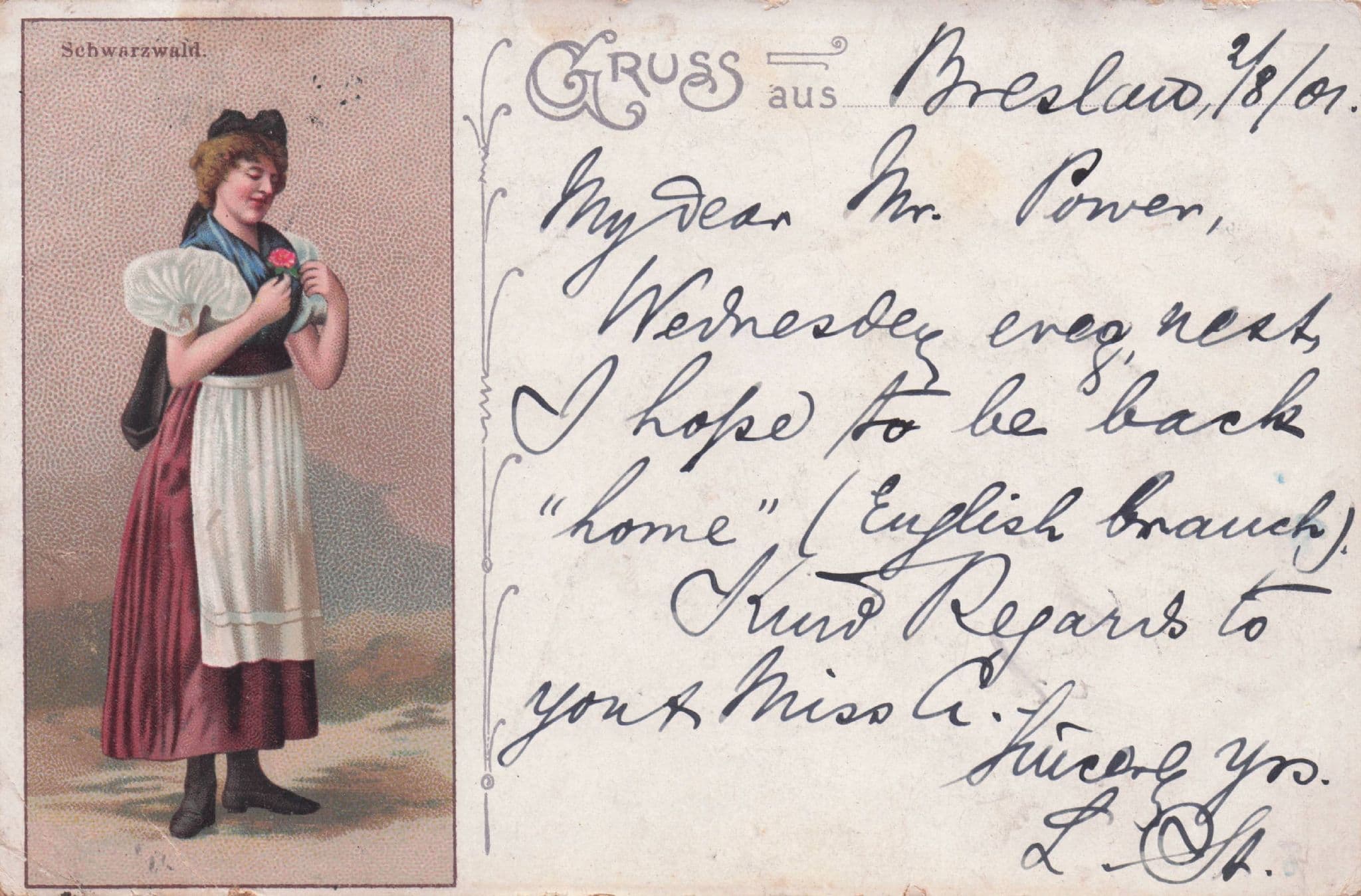 Gruss Aus Breslau Poland Costume Fashion 1901 Old Postcard