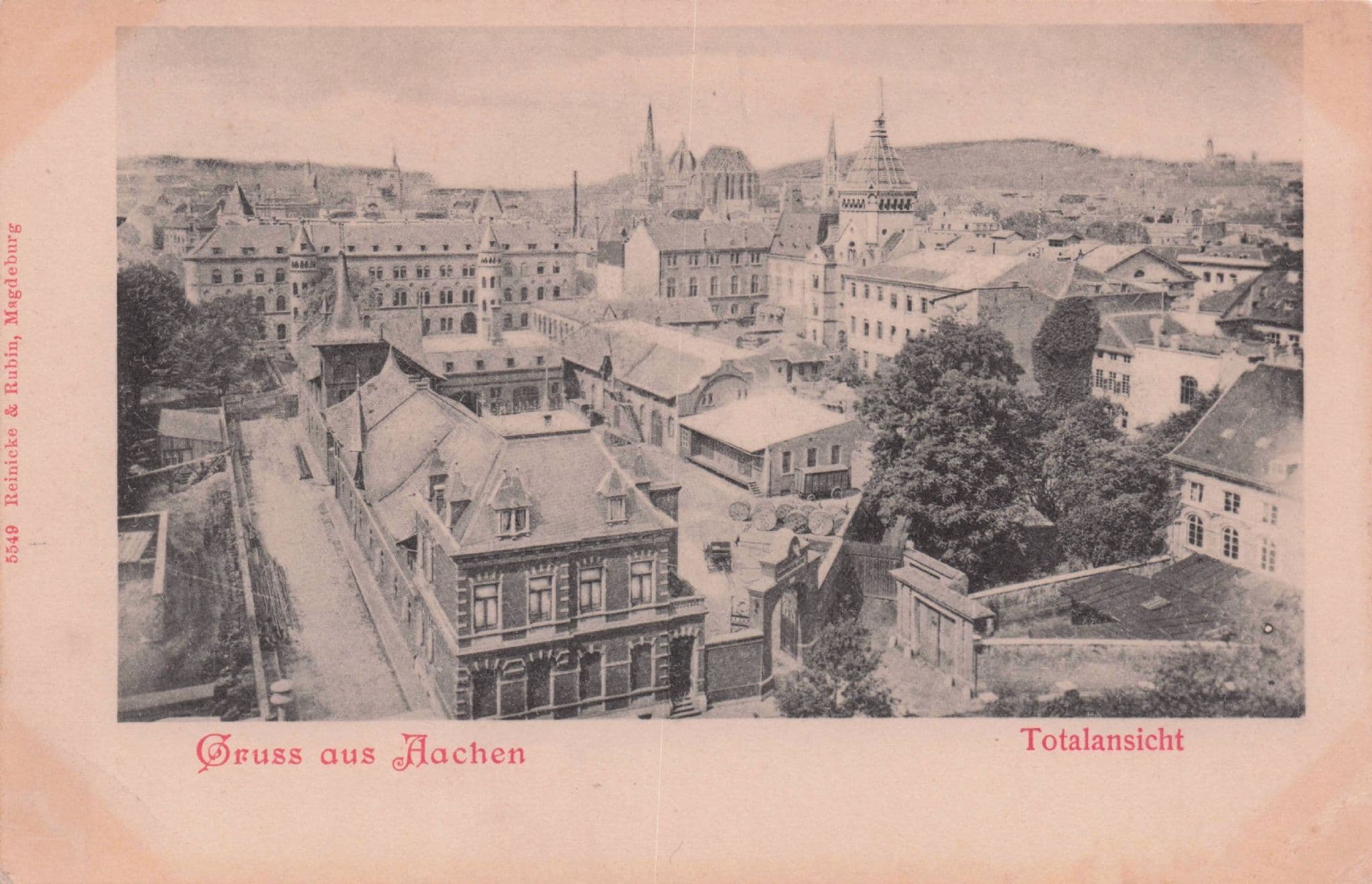 Gruss Aus Hachen Totalansicht Antique German Rare Aerial Postcard