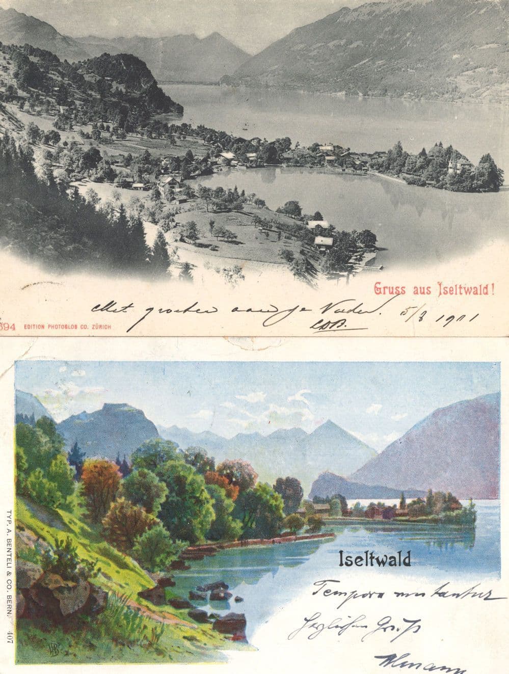 Gruss Aus Iseltwald Switzerland 2x Old Switzerland Postcard s