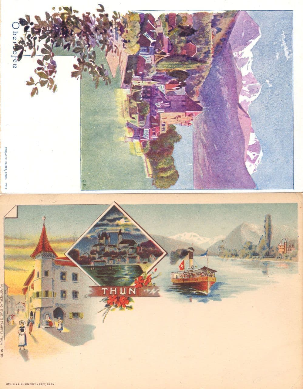 Gruss Aus Oberhofen Thunersee Boat 2x Rare Switzerland Old Postcard s