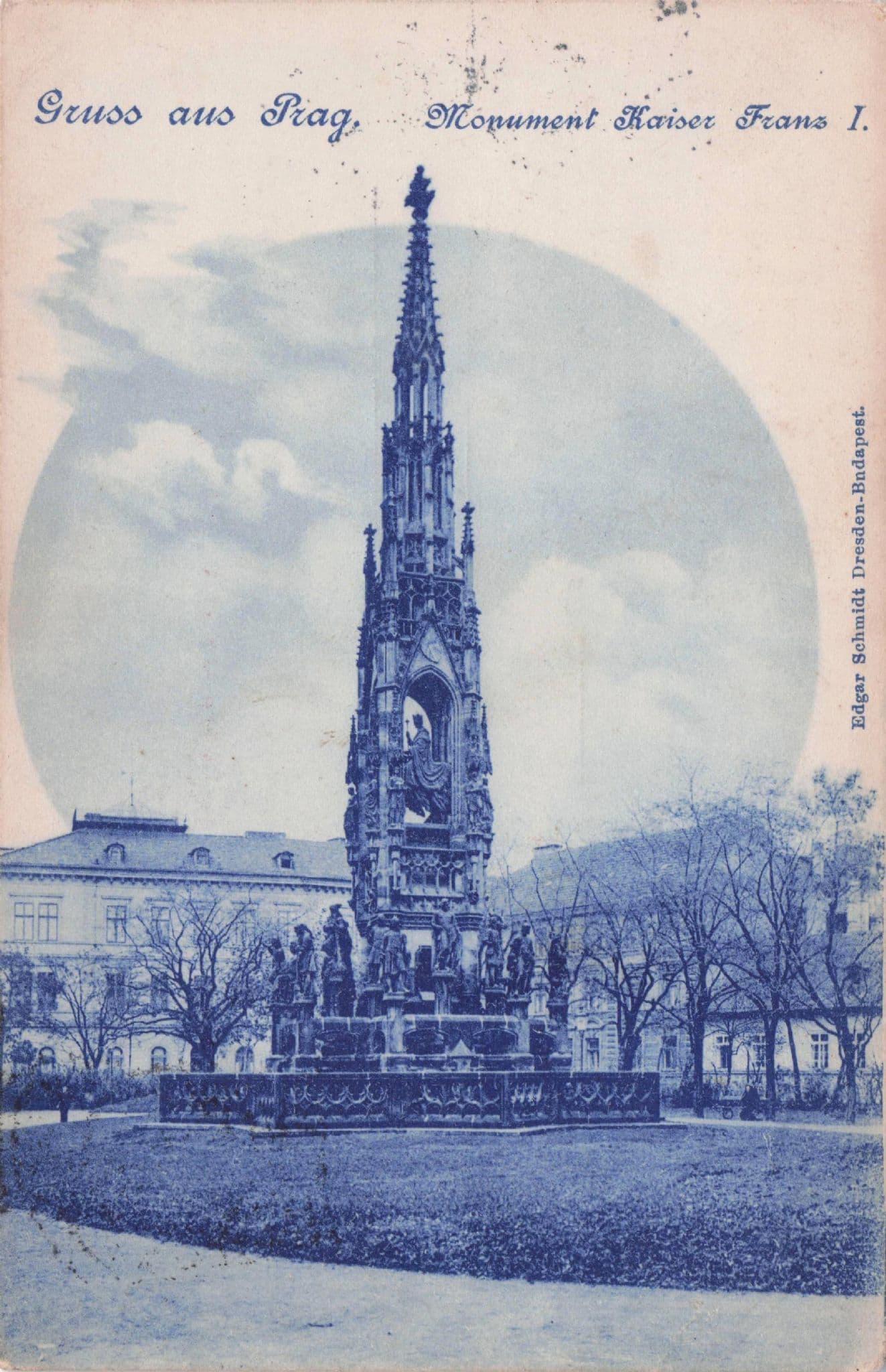 Gruss Aus Prag Kaiser Frans Monument 1890 Czech Republic Postcard