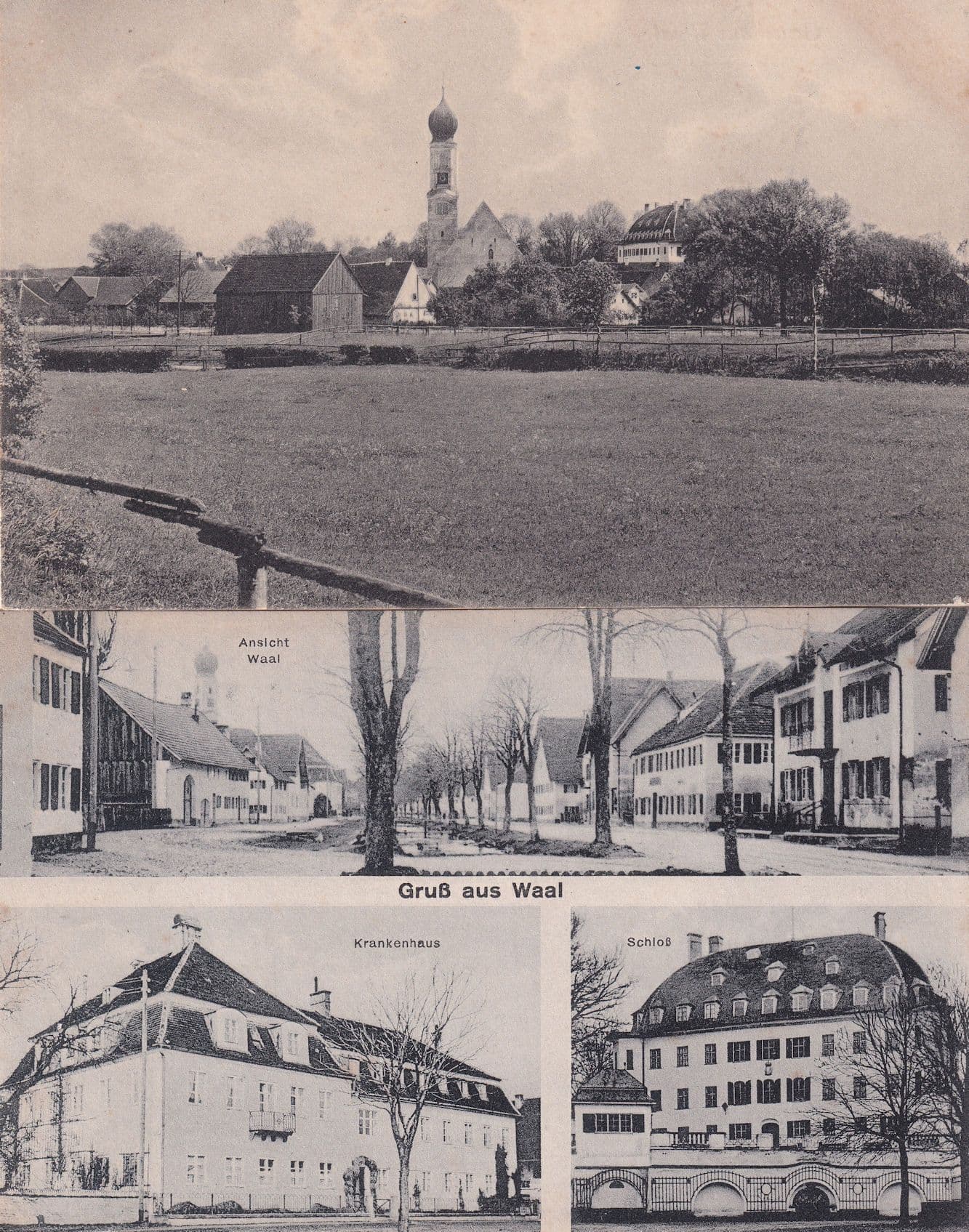 Gruss Grub Aus Waal Farmland River 2x Old German Postcard