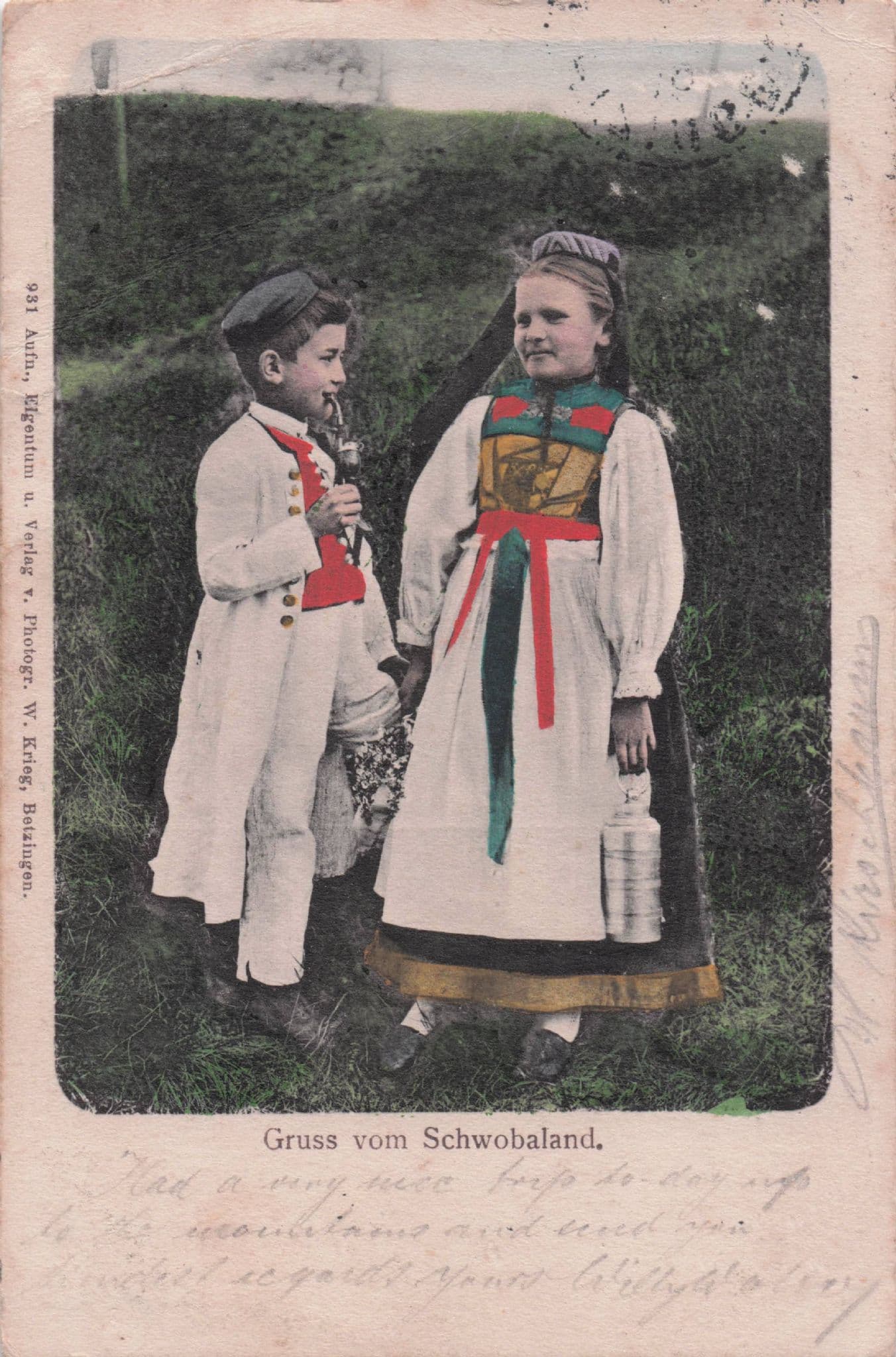 Gruss vom Schwobaland German Folklore Childrens Costumes Old Postcard
