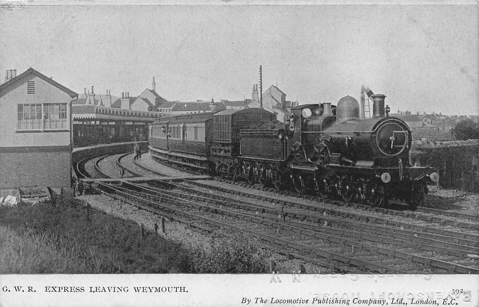 GRW Express Train Leaving Weymouth Station Old Postcard