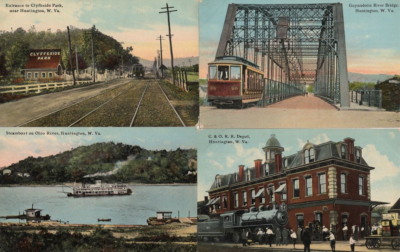 Guandotte River Bridge Steamboat Huntingdon Railroad Virginia USA 4x Postcard s