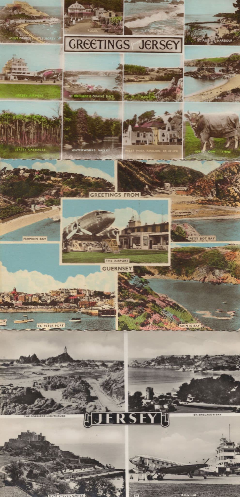 Guernsey Jersey Airport 3x Vintage Postcard s