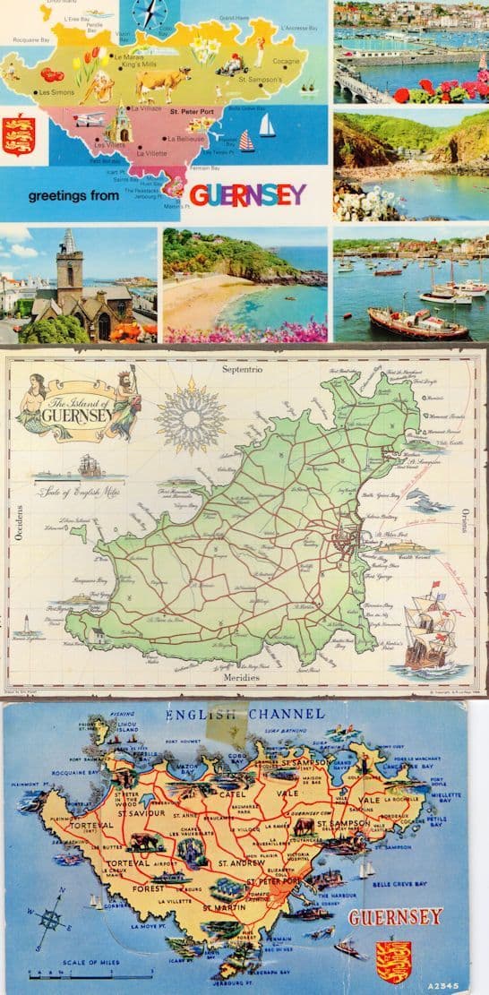 Guernsey Mailing Novelty Antique Folding Map 3x Postcard
