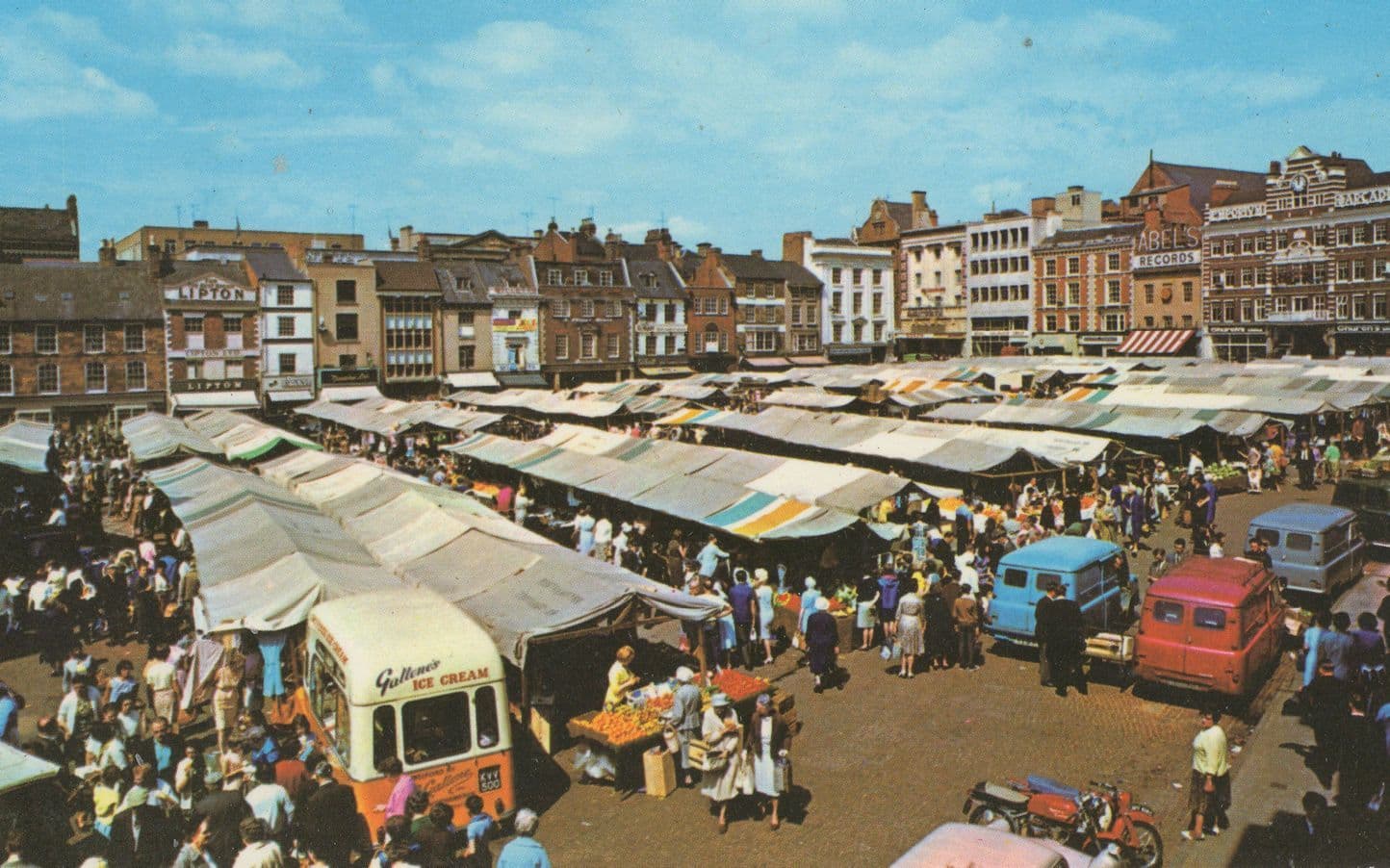 Gullivers Ice Cream Van at Market Square Northampton 1970s Postcard