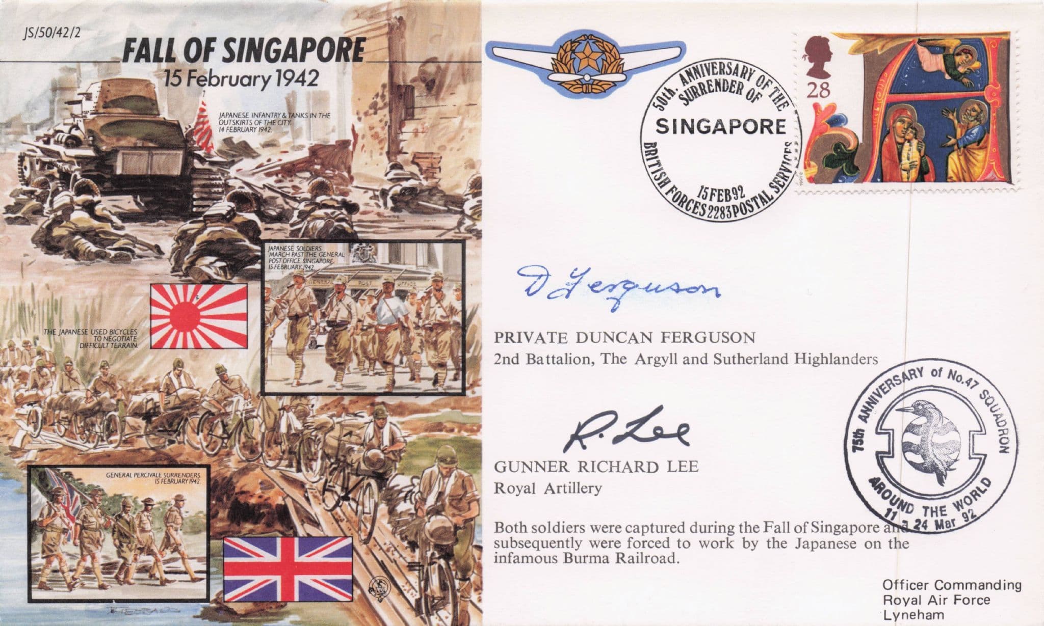 Gunner Richard Lee WW2 Japan POWs Fall Of Singapore Multi Hand Signed FDC