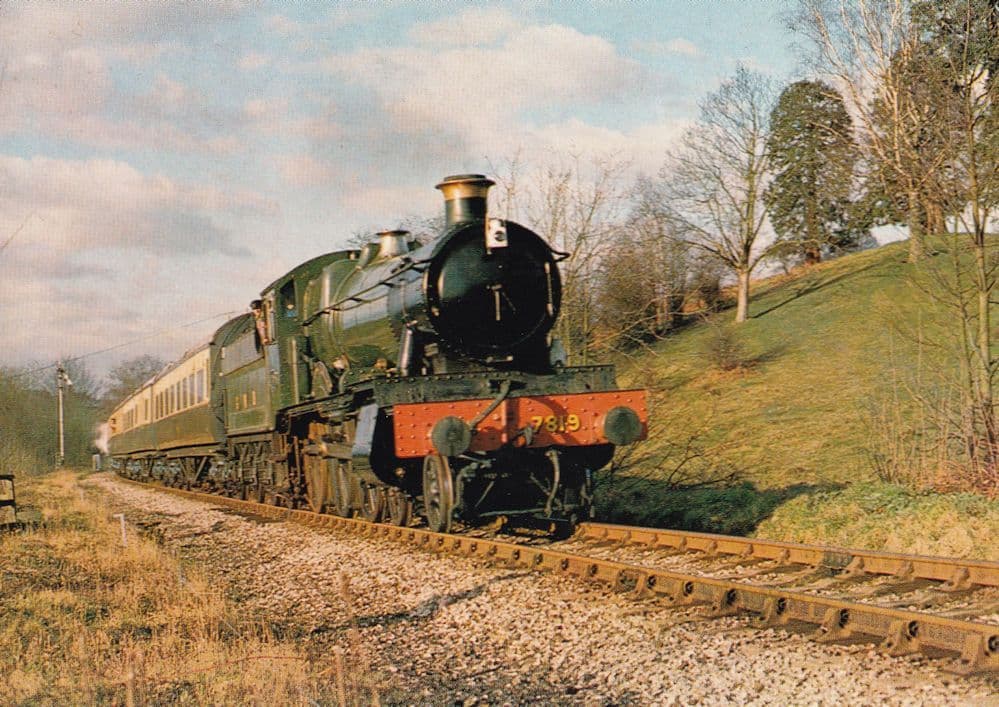 GWR 4-6-0 no 7819 Train Hinton Manor at Bewdley Postcard