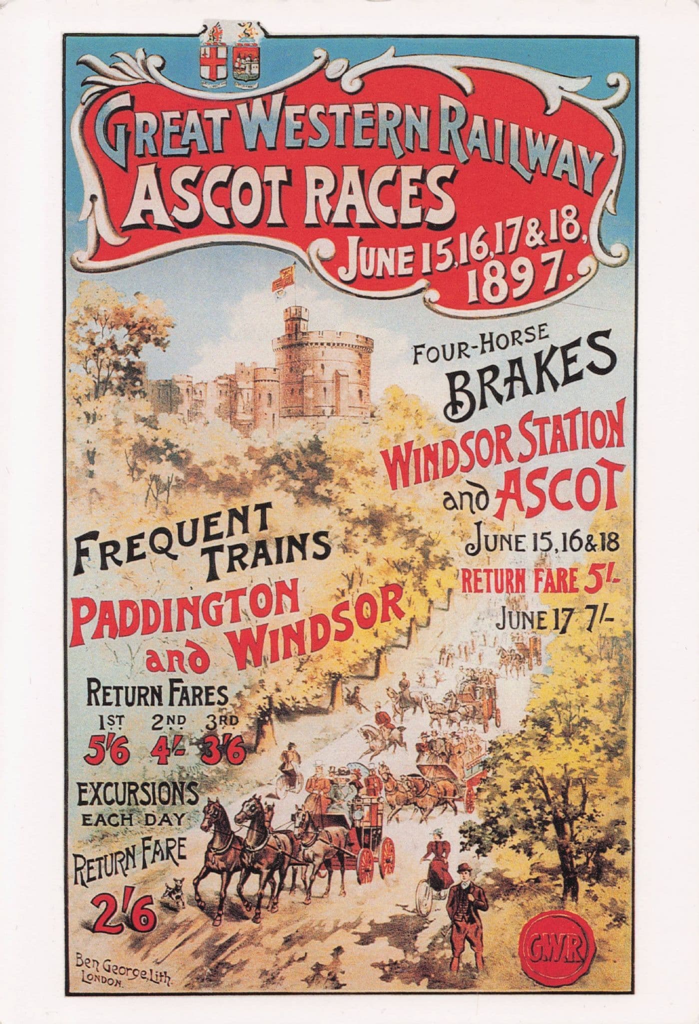 GWR Great Western Railway Horse Racing Ascot Advertising Postcard