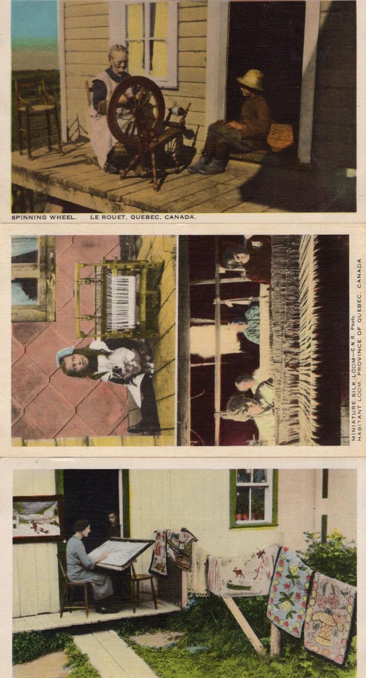 Habitant Handicraft Silk Loom Sewing Quebec Canada 3x Postcard s