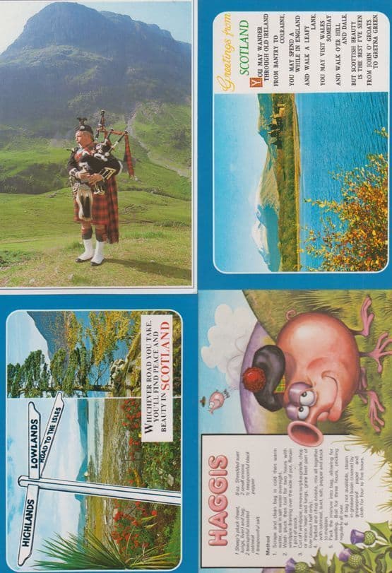 Haggis Song Bagpipes Highlands Road Sign 4x Scottish Postcard s