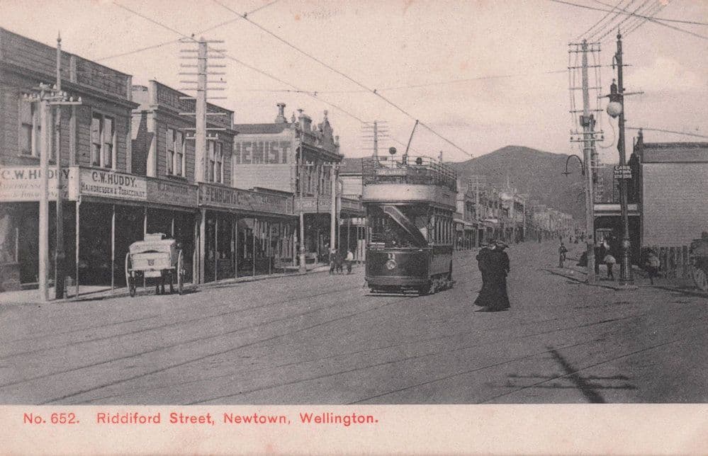 Hairdresser Tram at Riddiford Street Wellington New Zealand Old Postcard