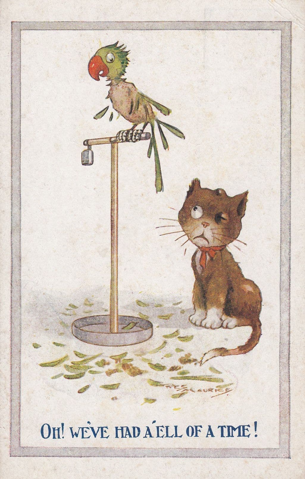 Half Eaten Parrott Talking To Cat After Being Eaten Comic Animal Postcard
