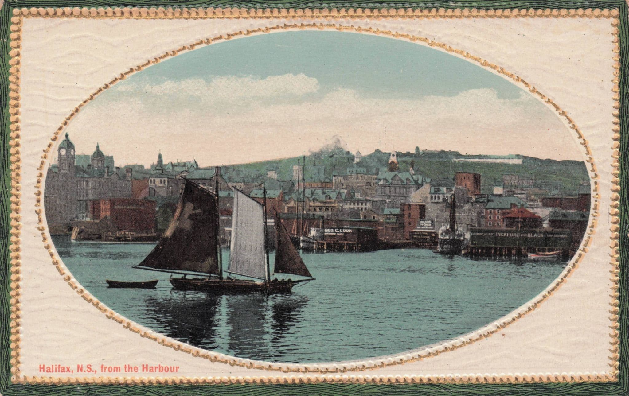 Halifax From The Harbour Ships BC Canada Framed Effect Rare Postcard