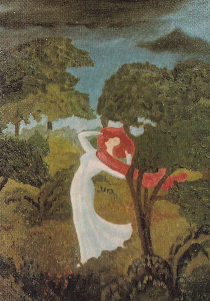 Hallina Walicka Lady In A Park Painting Postcard