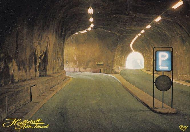 Hallstatt Auto Tunnel Parking Sign Austria Postcard