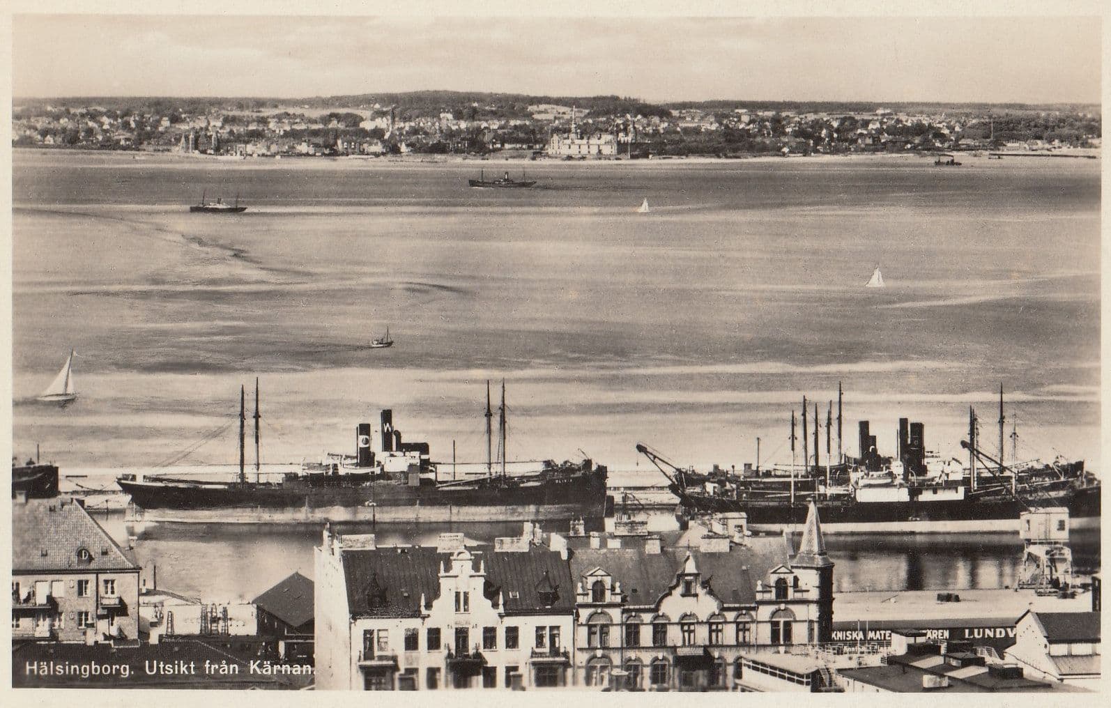 Halsingborg Utsikt Fran Kaman Sweden Boats Ships Old Postcard