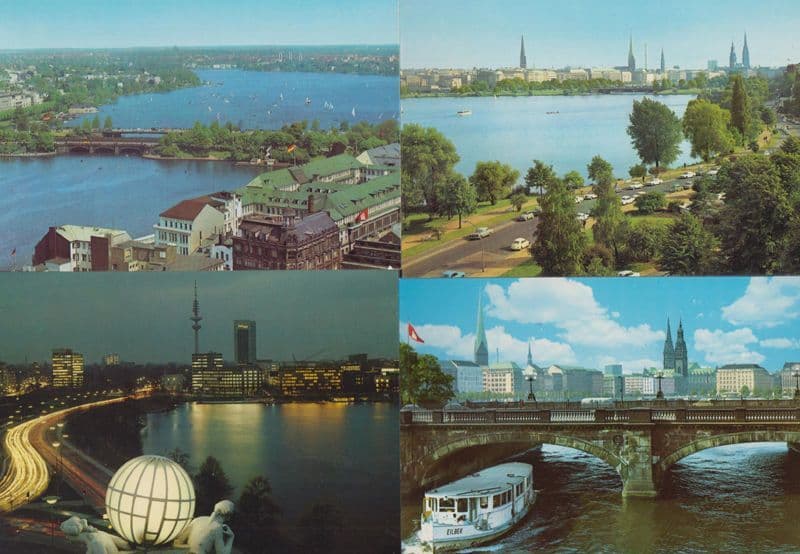 Hamburg Alster Outer Lake & City River 4x German Postcard s