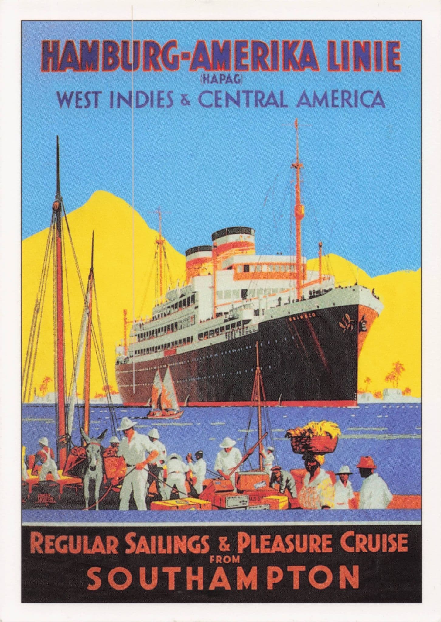 Hamburg Amerika Line Cruise Ship Travel Southampton Poster Postcard