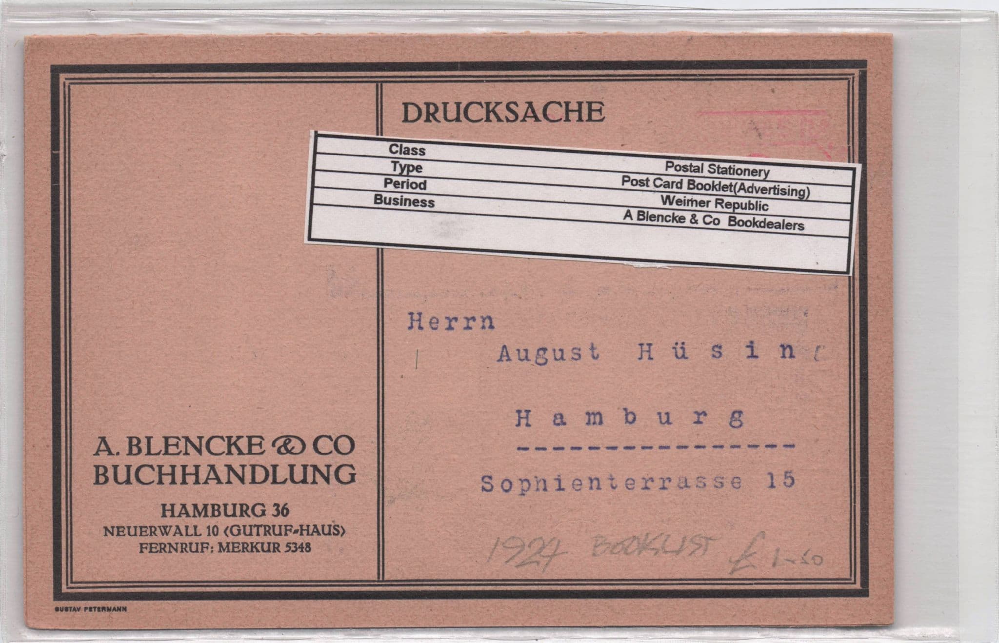 Hamburg Bookdealers Book Company Old Advertising Booklet Postcard