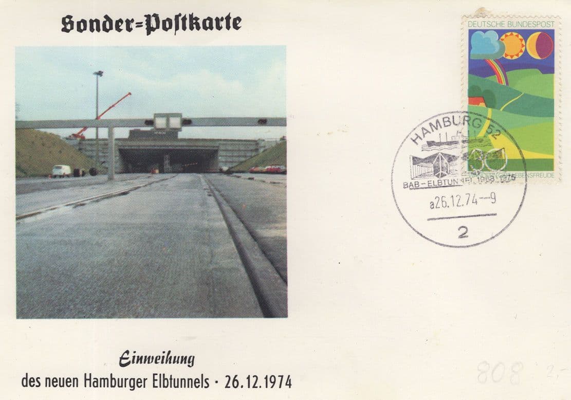 Hamburg Solder Postkarte Neuen Elbtunnels 1974 FDC