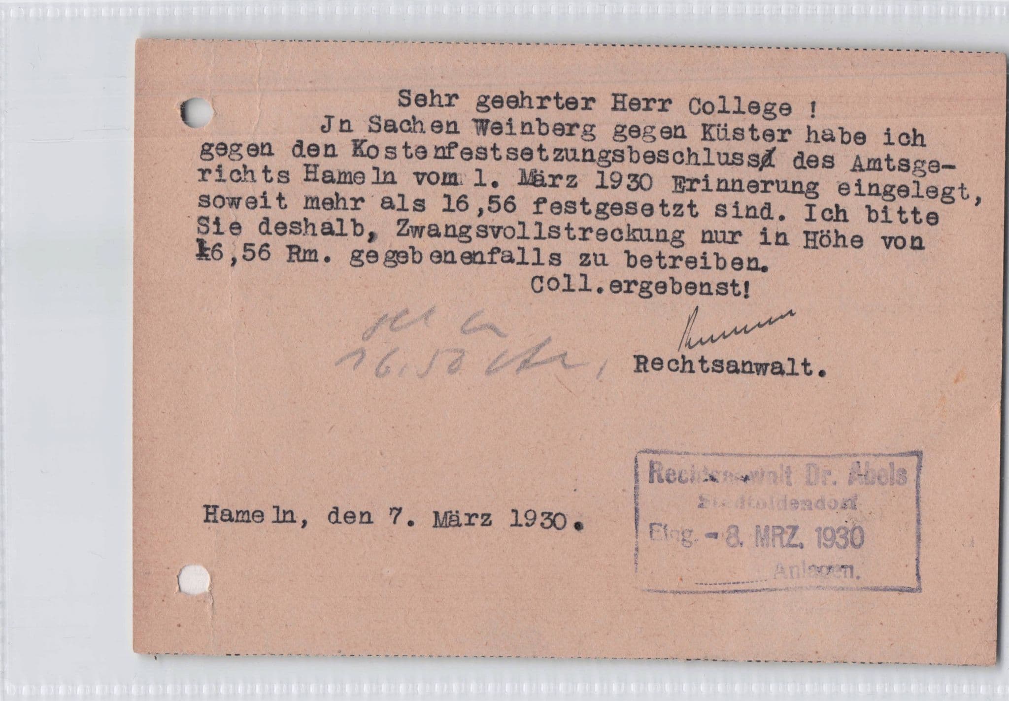 Hameln Hannover Weinberg Court German Attorney Old Postcard