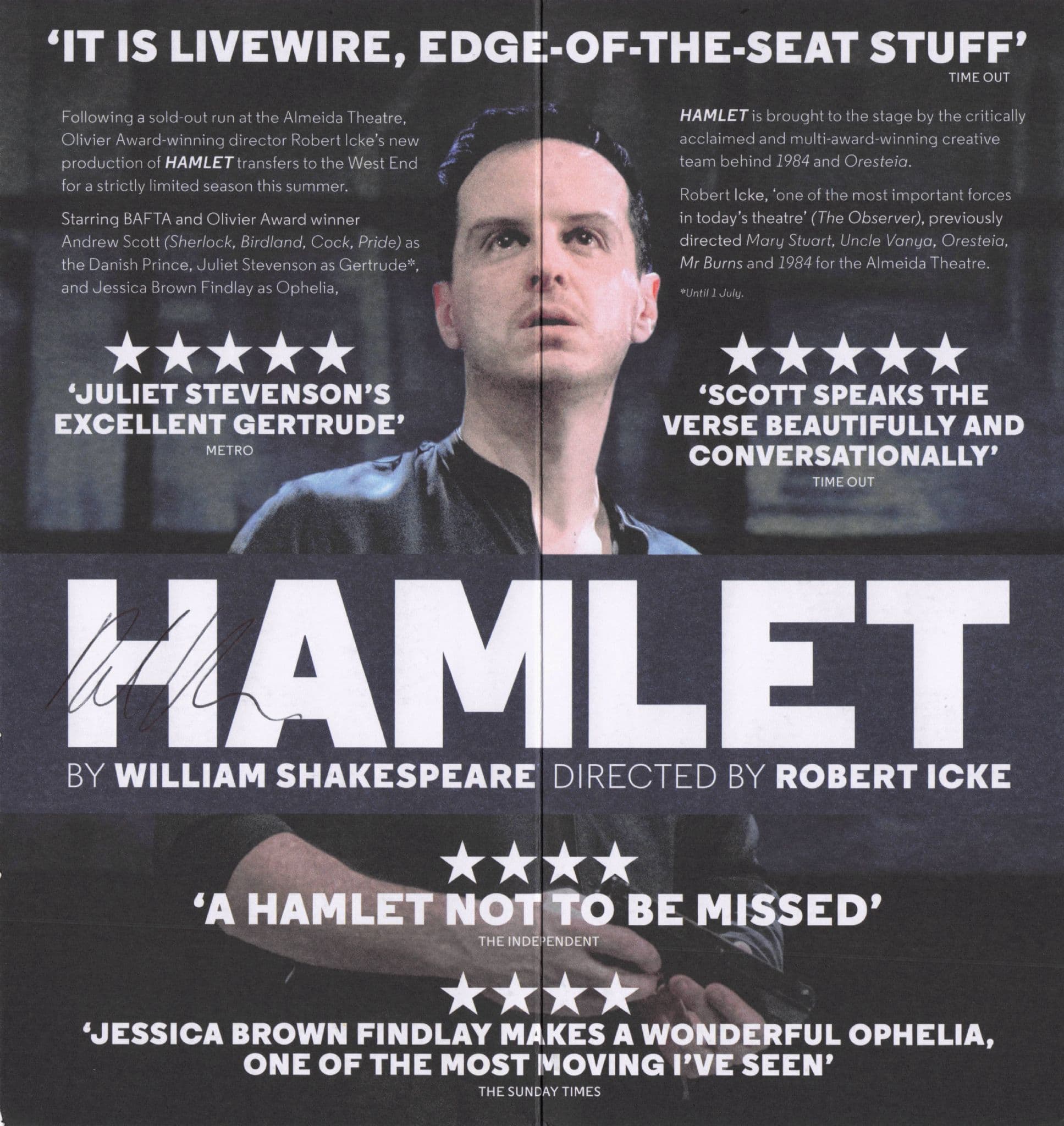 Hamlet Daniel Rabin of Spooks DOUBLE Hand Signed Theatre Flyer