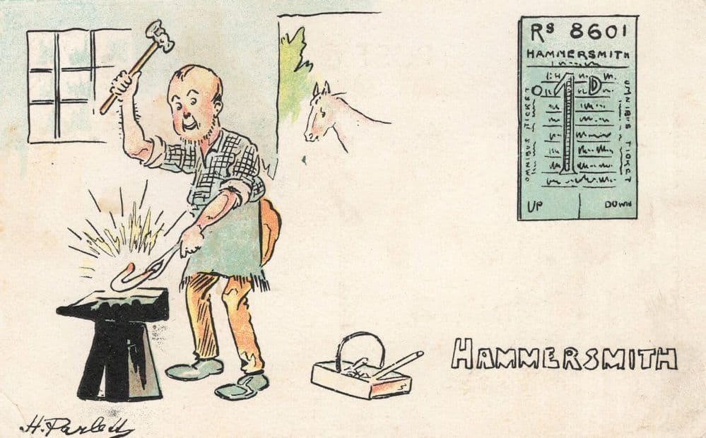 Hammersmith Horse Ironmonger West London Antique Comic Postcard
