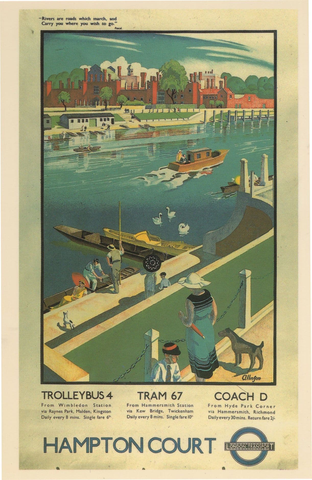 Hampton Court Trolley Bus Tram Coach London Poster Postcard