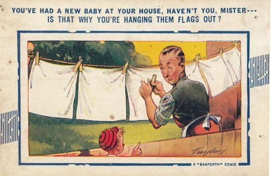 Hanging Flag Flags Out On Washing Line Comic Humour Postcard