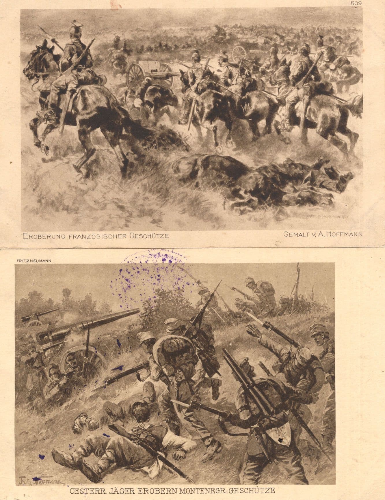 Hans Hoffmann Fritz Neumann 2x WW1 German Military Painting Postcard s
