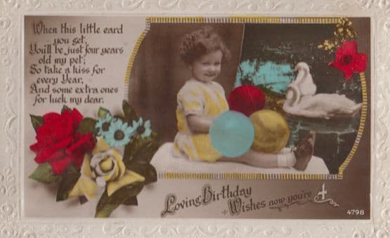 Happy 4th Birthday Child Girl Old Balloons Balloon Antique Greetings Postcard