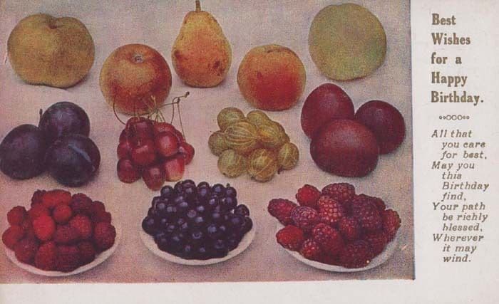 Happy Birthday Blessed With Bowls Of Fruit Antique Postcard